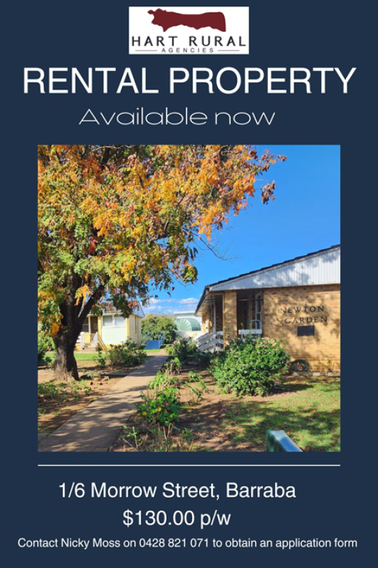 Rental property available through Hart Rural Barraba Community News