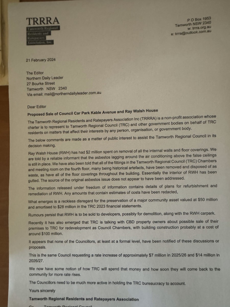 TRC rates comments by the ratepayers assoc - Barraba Community News